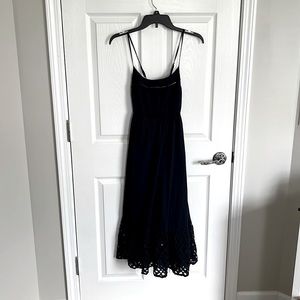 J Crew Ruffle Eyelet Trim Strappy Dress, Size XS, Navy